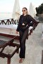 Black Openwork Cardigan-Pants Women's Knitwear Bottom Top Beach Suit - 2