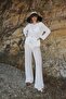 White Openwork Cardigan-Pants Women's Knitwear Bottom Top Beach Suit - 3