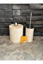 Travertine Natural Stone Double Bathroom Set – Trash Can & Toilet Brush Holder - 2