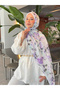 Cotton Purple Lilac Flower Patterned Digital Printed Shawl Inspiration Series Ps49 - 2