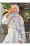 Cotton Purple Lilac Flower Patterned Digital Printed Shawl Inspiration Series Ps49 - 3