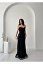 Black Beaded Embroidered Sequin Strapless Evening Dress - 2