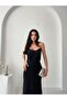 Black Beaded Embroidered Sequin Strapless Evening Dress - 3