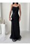 Black Beaded Embroidered Sequin Strapless Evening Dress - 5