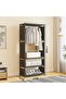 Freestanding Metal Wardrobe Storage Rack Clothes Organizer with Hanging Rod and Shelves - 3