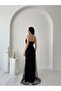 Black Beaded Embroidered Sequin Strapless Evening Dress - 6