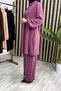 City Suit Elastic Waist Trousers Stone Detailed Aerobin Tunic Bottom Top Double Hijab Suit - 6