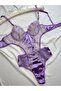 Lilac Lace Flower Embroidered Satin Detailed Transparent Bodysuit - 2