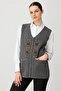 Women's V-Neck Embroidery Embroidered Short Wool Vest Smoked - 4