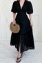 Black Balloon Sleeve Detailed Low-Cut Embroidered Dress - 3
