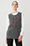 Women's Crew Neck Front Embroidered Wool Vest Smoked - 2