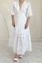 White Balloon Sleeve Detailed Low-Cut Brode Dress - 2