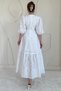White Balloon Sleeve Detailed Low-Cut Brode Dress - 3
