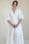 White Balloon Sleeve Detailed Low-Cut Brode Dress