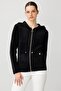 Women's Hooded Zippered Short Knitwear Sweatshirt Black - 4