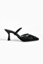 Paris Black Pearl Embroidery Detailed Heeled Mesh Women's Shoes