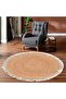 FFD Round Jute Carpet | Handwoven Braided Natural Jute Area Rug - Rustic Vintage Beige 100x100cm - 4