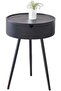 Round Side Table with Triangle Metal Legs, Coffee Table with Storage Shelf, Bedside Table, Black Col