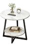 Round Coffee Table, Double Layer Sofa Side Table End Table, Imitation Marble Coffee Round Table Snac