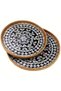 Handmade Rattan Tray Set of 2 with Mother-of-Pearl Inlay Round Boho Decorative Trays