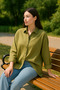 Women's Oversize Loose Cut Shirt - Oil Green - 7