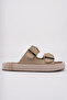 Double Buckle Straw Daily Women's Slippers Mink - 2