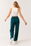 Women's Petrol Blue Belted Elastic Waist Relaxed Fit Palazzo Viscose Trousers - 2