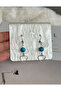 Steel Earrings with Turquoise Natural Stone Heart Charm - 2