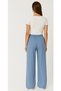 Women's Indigo Belted Elastic Waist Relaxed Fit Palazzo Viscose Trousers - 2