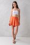 Women's Orange Relaxed Cut Elastic Waist Lace up Regular Waist Wrinkle Textured Knitted Shorts - 6
