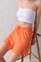 Women's Orange Relaxed Cut Elastic Waist Lace up Regular Waist Wrinkle Textured Knitted Shorts - 5