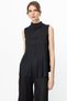 Accordion Fabric Stand Collar Blouse Black