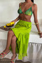 Women's Cotton Asymmetrical Flounce Slit Detailed Skirt – Green - 8