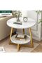 Round Coffee Table, Double Layer Sofa Side Table End Table, Imitation Marble Coffee Round Table Snac - 2