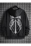 Wing Design Sweatshirt Sweatshirt - Black Printed Oversize Thick Hoodie
