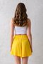 Women's Yellow Comfortable Cut Elastic Waist Lace up Regular Waist Wrinkle Textured Knitted Shorts - 8