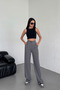 Women's Gray Buttoned Pleated High Waist Lycra Crepe Fabric Comfortable Fit Palazzo Pants - 6