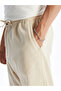 Beige Comfortable Fit Linen Blend Men's Trousers - 5