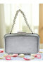 Silver Gray Lame Color Laser Snake Pattern Evening Dress Bag Night Wedding Wedding Engagement Graduation Portfolio - 3