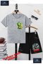 Children's Unisex “Dinosaur Green Wings“ Special Printed Crew Neck T-Shirt - Shorts Set