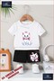 Children's Unisex “Cat Sitting with Ribbon“ Special Printed Crew Neck T-Shirt - Shorts Set