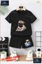 Children's Unisex “Dog Pug Laying“ Custom Printed Crew Neck T-Shirt - Shorts Set