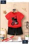 Children's Unisex “Cat Black Bike Suren“ Custom Printed Crew Neck T-Shirt - Shorts Set