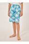 Tropical Print Elastic Waistband Swim Shorts
