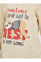 Graphic Print Round Neck T-Shirt and Striped Pyjama Set - 3