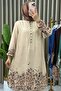 Yonca Takim Viscose Fabric Women's Beige Collar with Openable Buttons and Self-Patterned Hijab Pants Two-Piece Set - 4