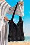 Women's Wave Patterned Knitted Casual Knitwear Black Beach Bag 40X36