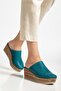 Women's Genuine Leather Closed Toe Wedge Heel Slippers - Ocean Depths - 2