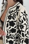 Women's Beige Black Flower Pattern Embroidery Embroidered Long Sleeve Stylish Jacket - 3