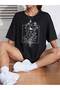 Unisex Cotton Black Oversize "White Flower" Printed Comfortable Casual T-Shirt - 4